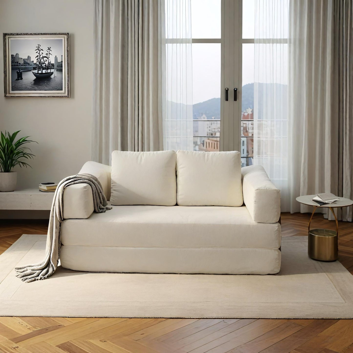 Canapé-lit convertible rembourré de 70,87 pouces, chaise convertible, canapé de sol confortable pour salon, chambre à coucher, tissu chenille