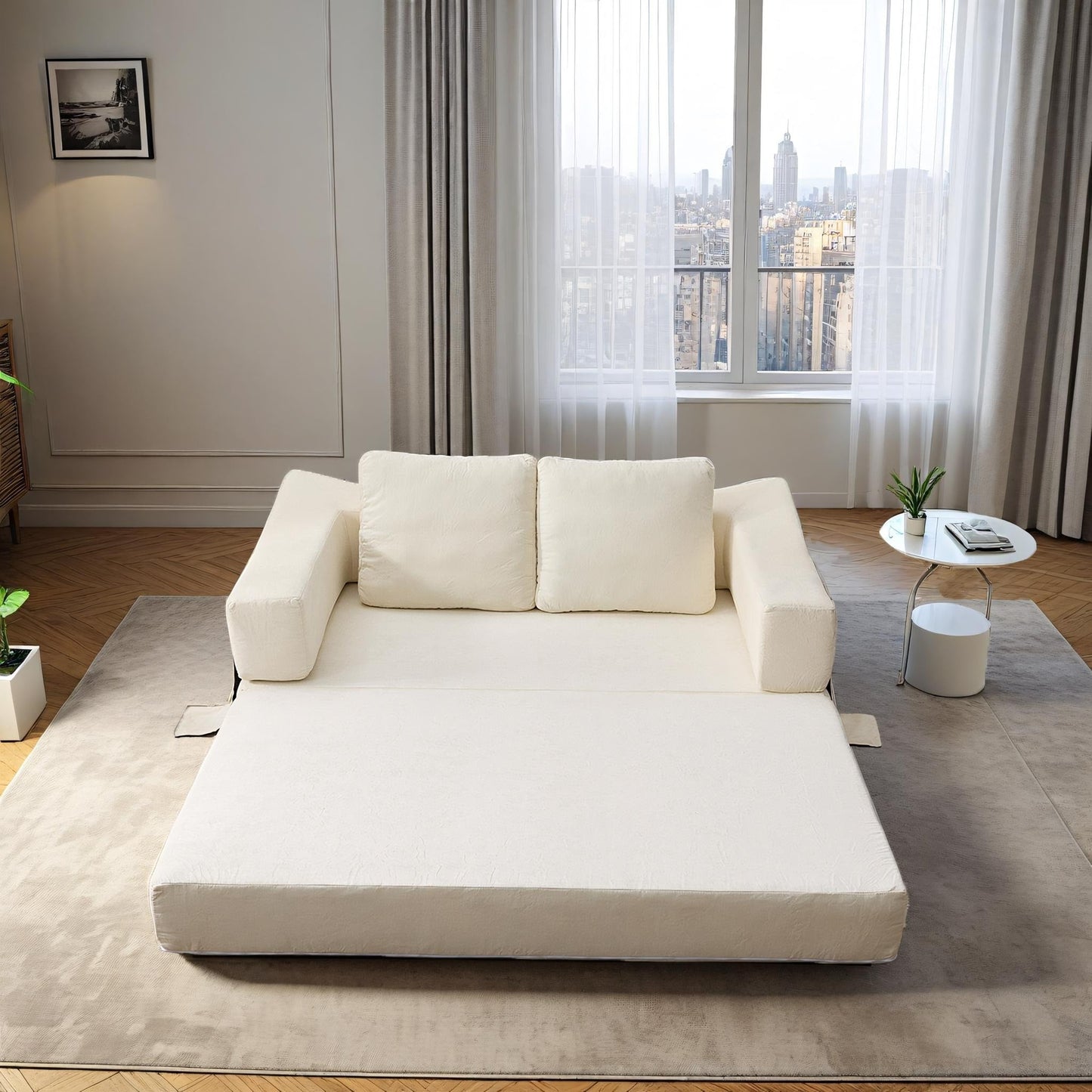 Canapé-lit convertible rembourré de 70,87 pouces, chaise convertible, canapé de sol confortable pour salon, chambre à coucher, tissu chenille