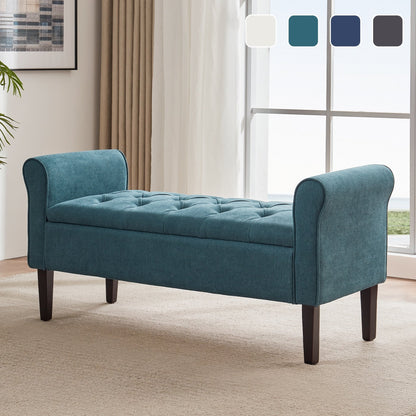 Banc de rangement capitonné, banc avec accoudoirs, banc d'entrée avec couvercle rabattable, 50,4 pouces.