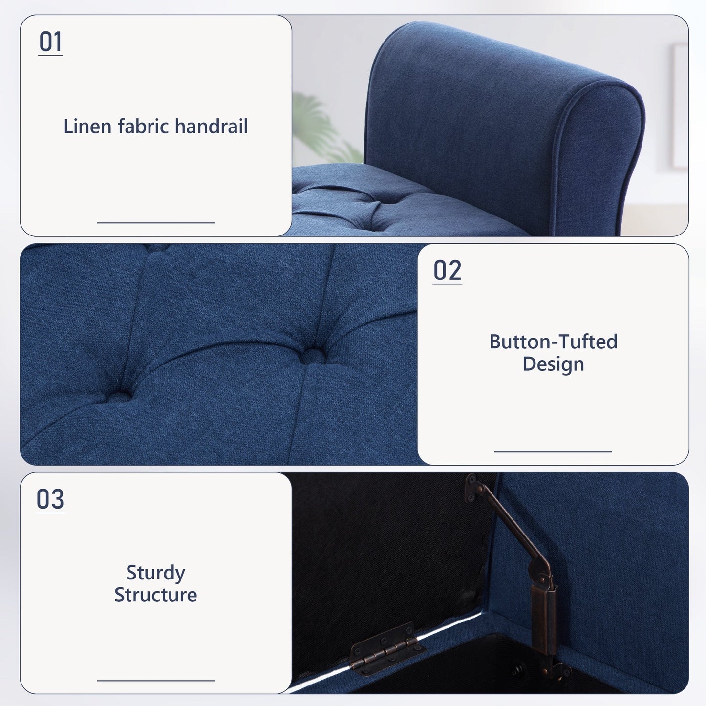 Banc de rangement capitonné, banc avec accoudoirs, banc d'entrée avec couvercle rabattable, 50,4 pouces.