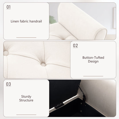 Banc de rangement capitonné, banc avec accoudoirs, banc d'entrée avec couvercle rabattable, 50,4 pouces.