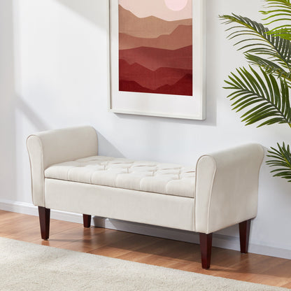 Banc de rangement capitonné, banc avec accoudoirs, banc d'entrée avec couvercle rabattable, 50,4 pouces.