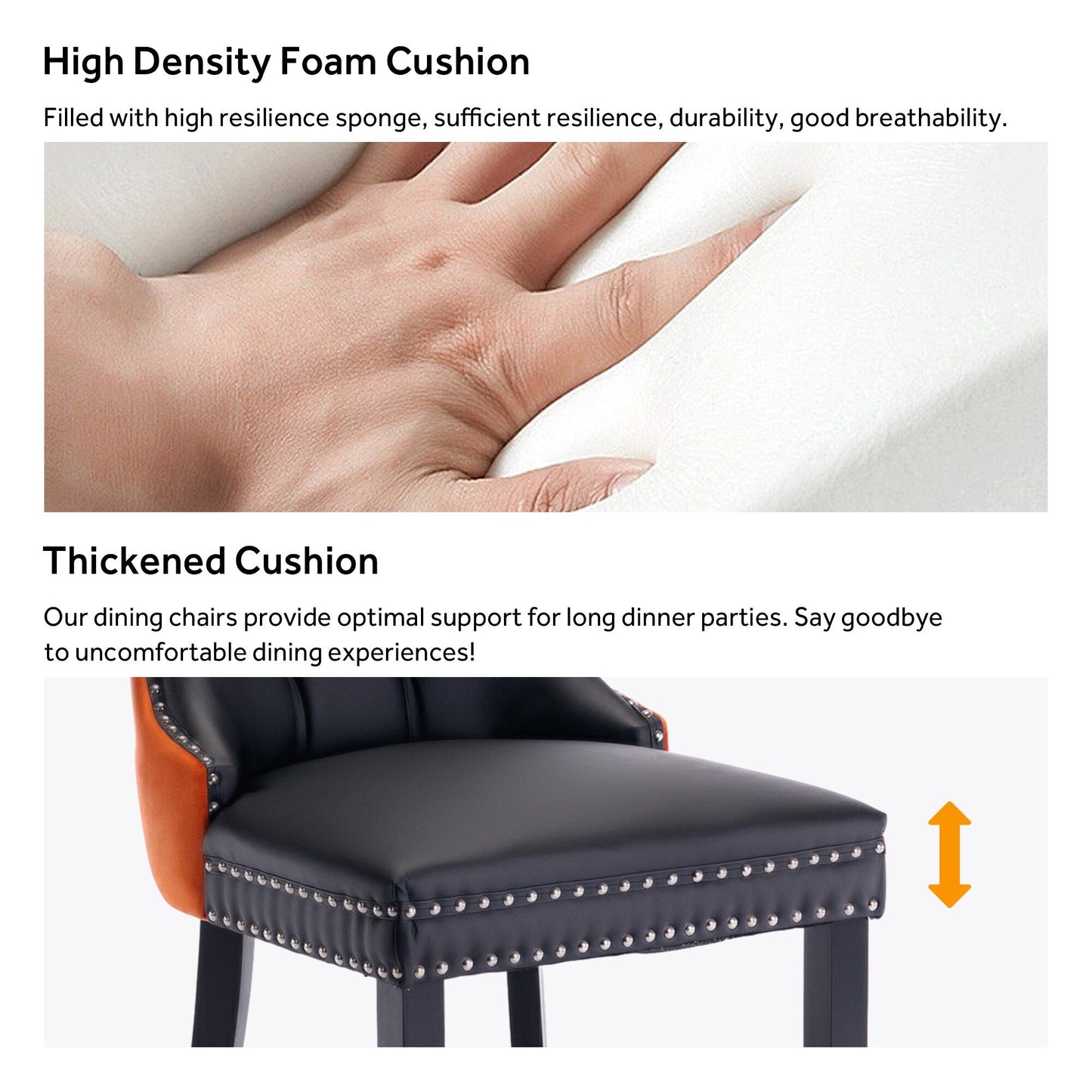 Lot de 6 chaises de salle à manger en velours capitonné avec pieds en bois massif.