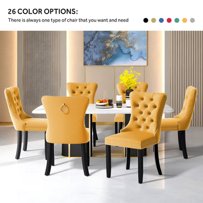 Lot de 6 chaises de salle à manger en velours capitonné avec pieds en bois massif.