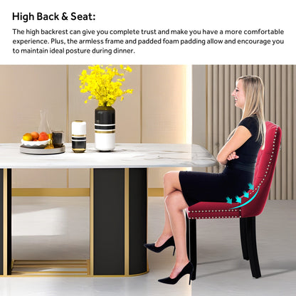 Lot de 6 chaises de salle à manger en velours capitonné avec pieds en bois massif.