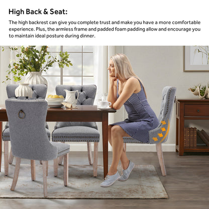 Lot de 6 chaises de salle à manger en velours capitonné avec pieds en bois massif.