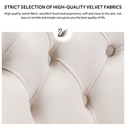 Lot de 6 chaises de salle à manger en velours capitonné avec pieds en bois massif.