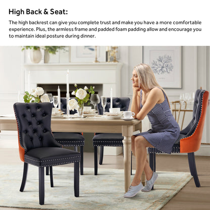 Lot de 6 chaises de salle à manger en velours capitonné avec pieds en bois massif.