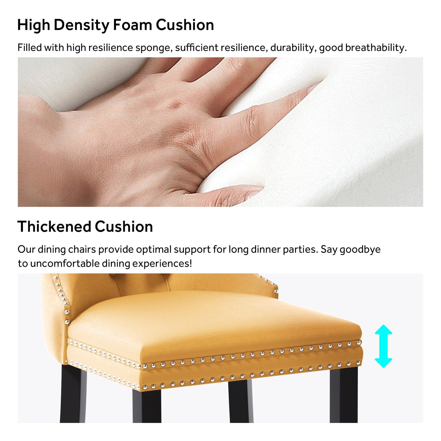 Lot de 6 chaises de salle à manger en velours capitonné avec pieds en bois massif.