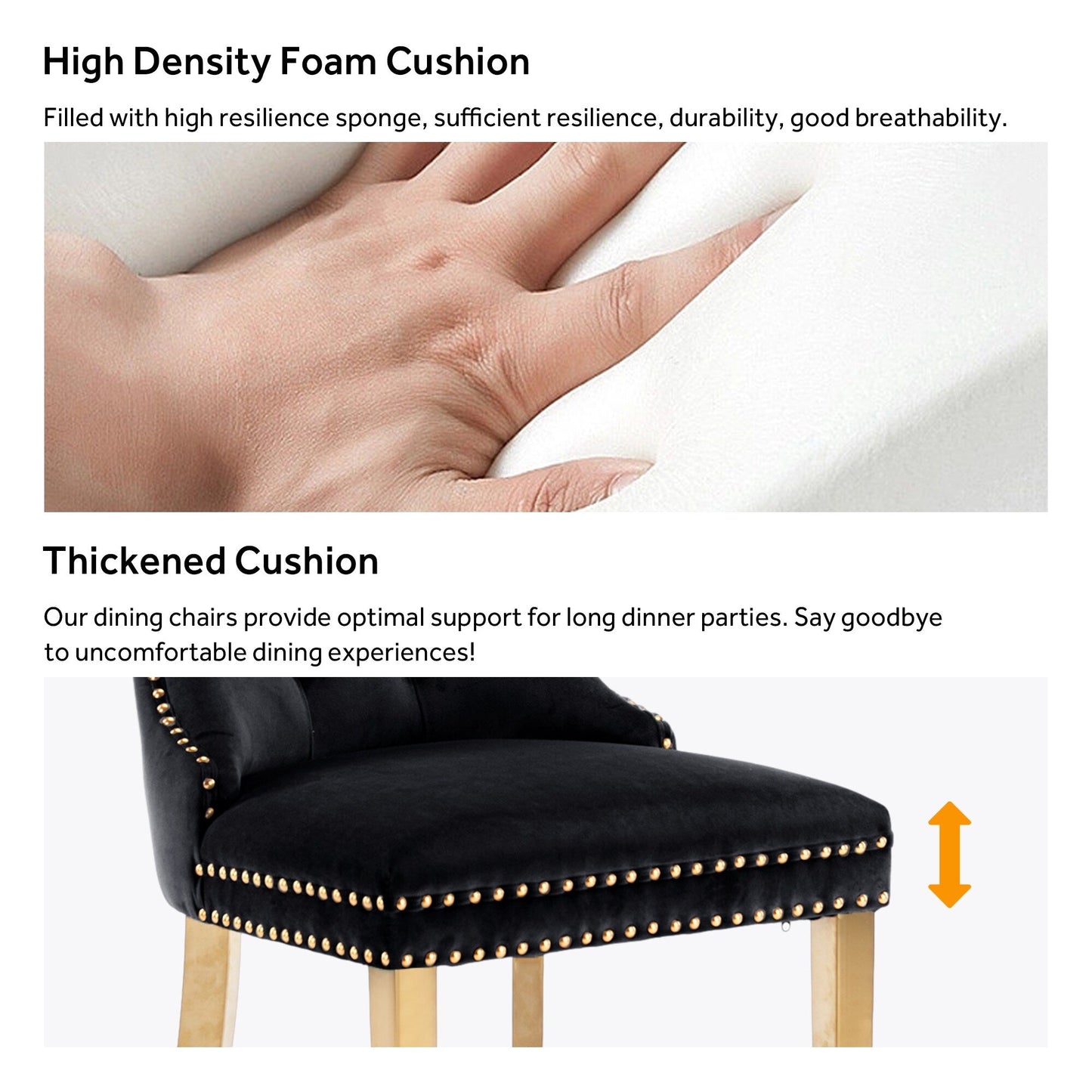 Lot de 6 chaises de salle à manger en velours capitonné avec pieds en bois massif.