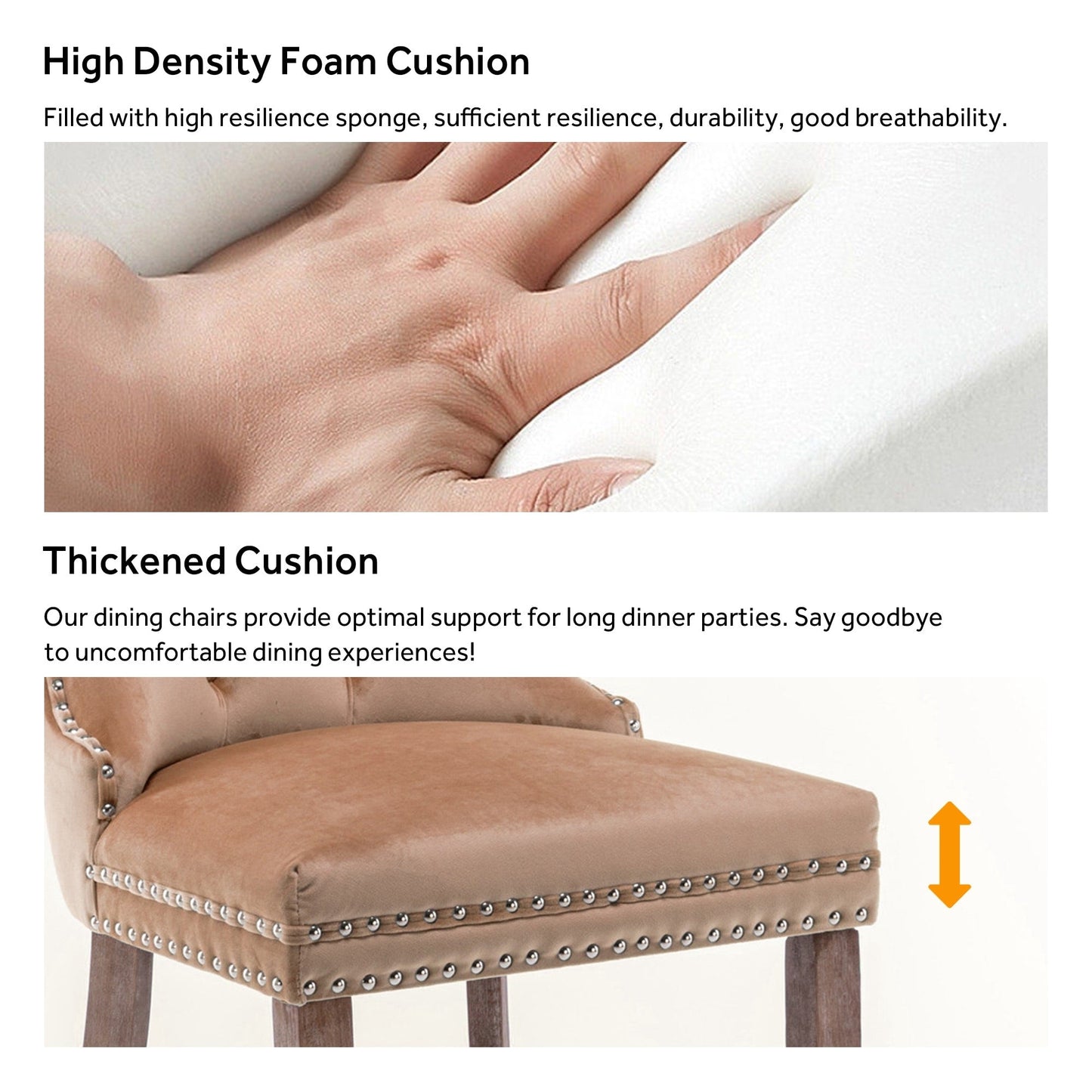 Lot de 6 chaises de salle à manger en velours capitonné avec pieds en bois massif.