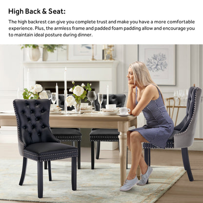 Lot de 6 chaises de salle à manger en velours capitonné avec pieds en bois massif.