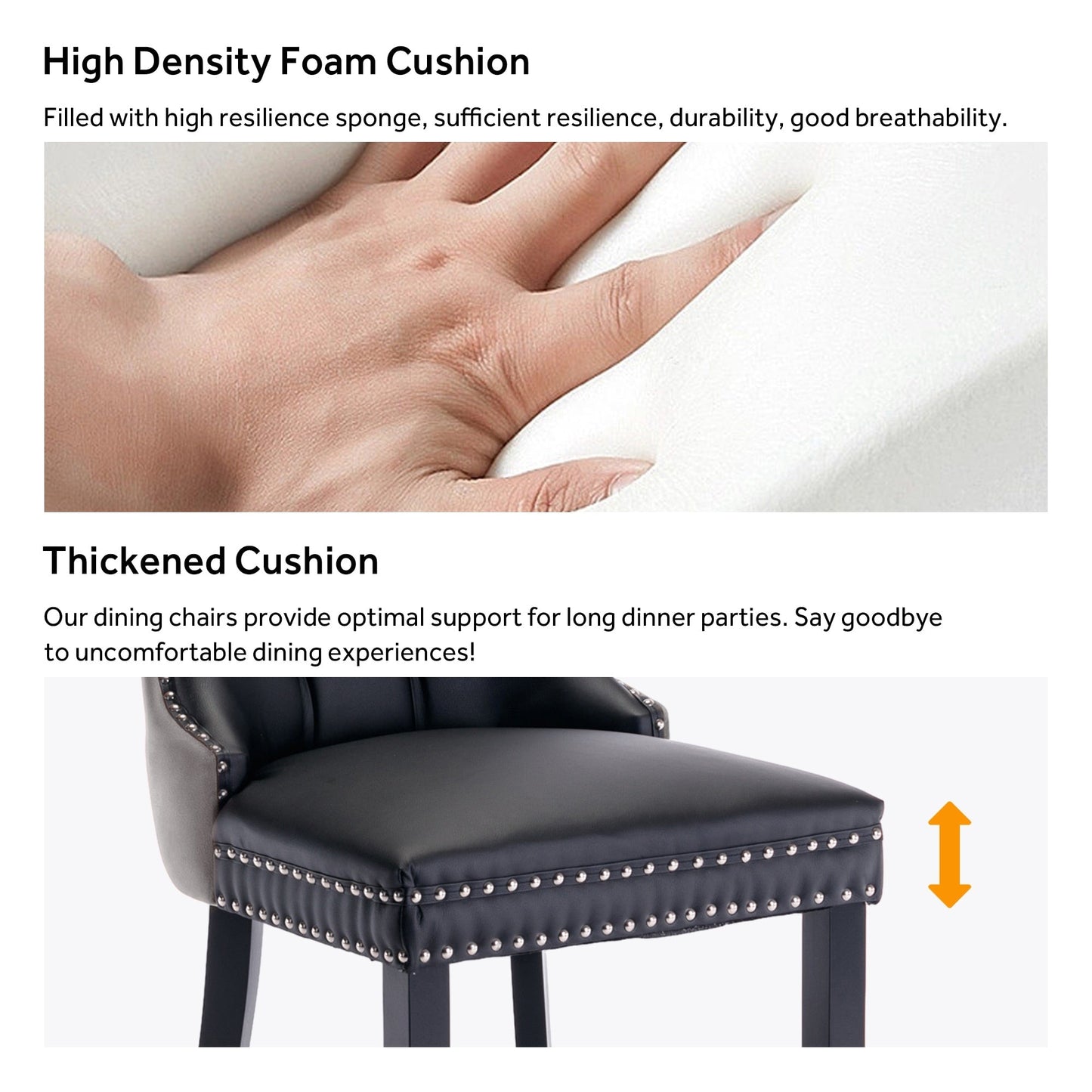 Lot de 6 chaises de salle à manger en velours capitonné avec pieds en bois massif.