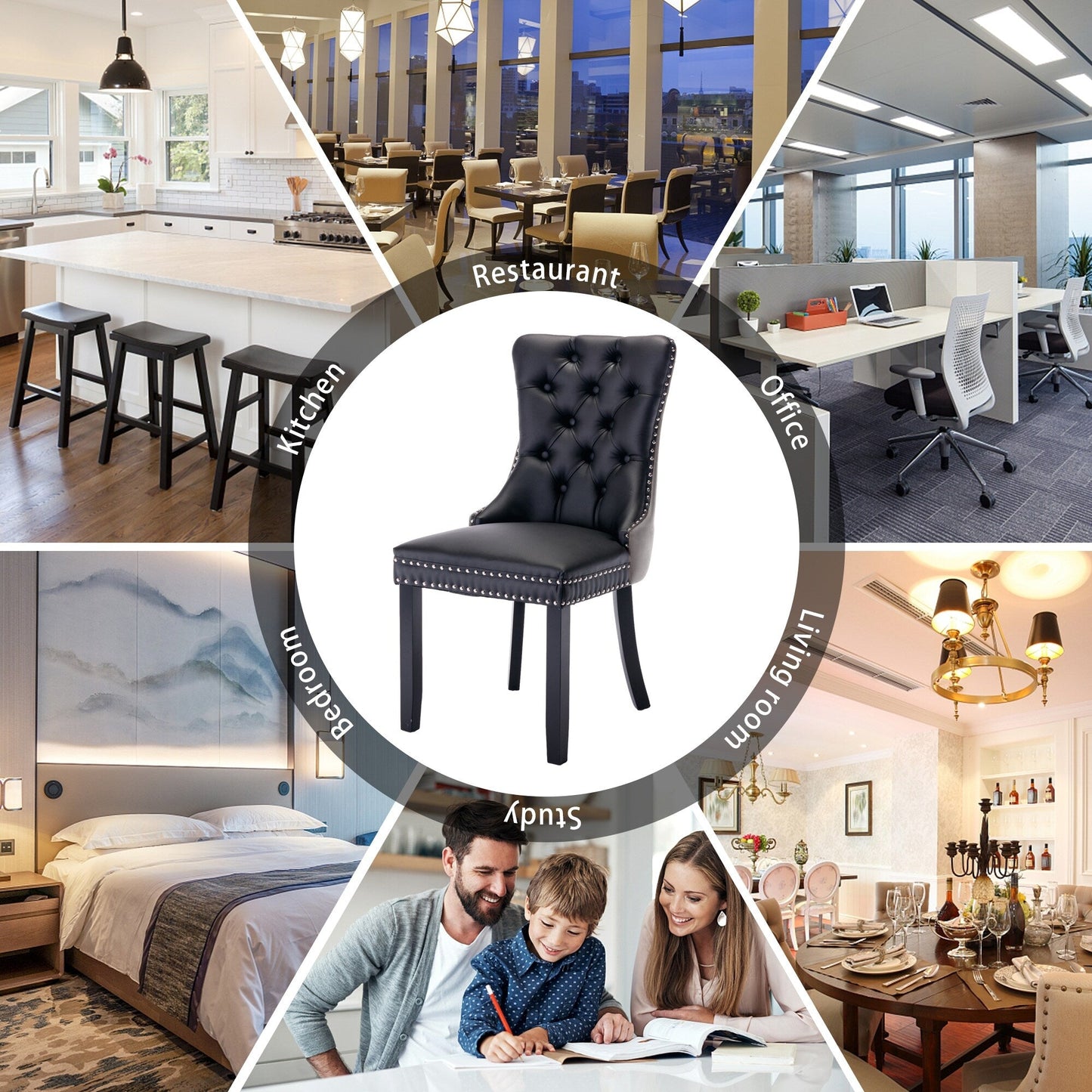 Lot de 6 chaises de salle à manger en velours capitonné avec pieds en bois massif.