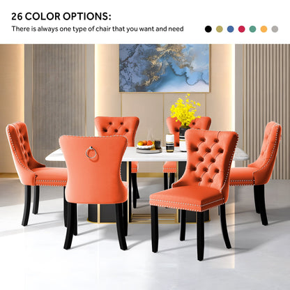 Lot de 6 chaises de salle à manger en velours capitonné avec pieds en bois massif.