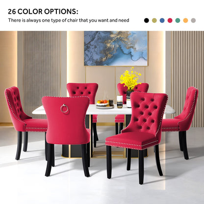 Lot de 6 chaises de salle à manger en velours capitonné avec pieds en bois massif.