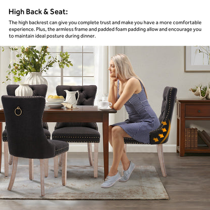 Lot de 6 chaises de salle à manger en velours capitonné avec pieds en bois massif.