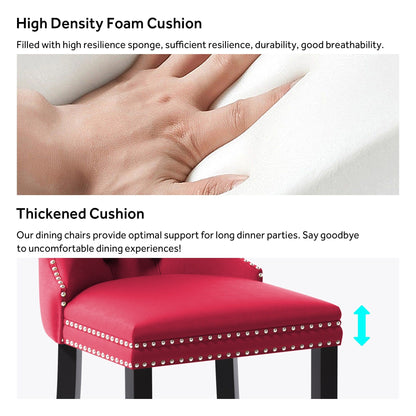 Lot de 6 chaises de salle à manger en velours capitonné avec pieds en bois massif.