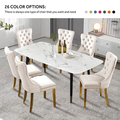 Lot de 6 chaises de salle à manger en velours capitonné avec pieds en bois massif.