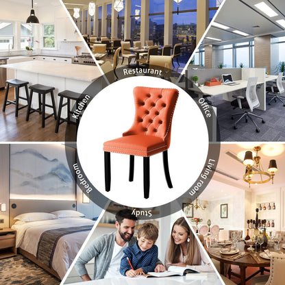 Lot de 6 chaises de salle à manger en velours capitonné avec pieds en bois massif.