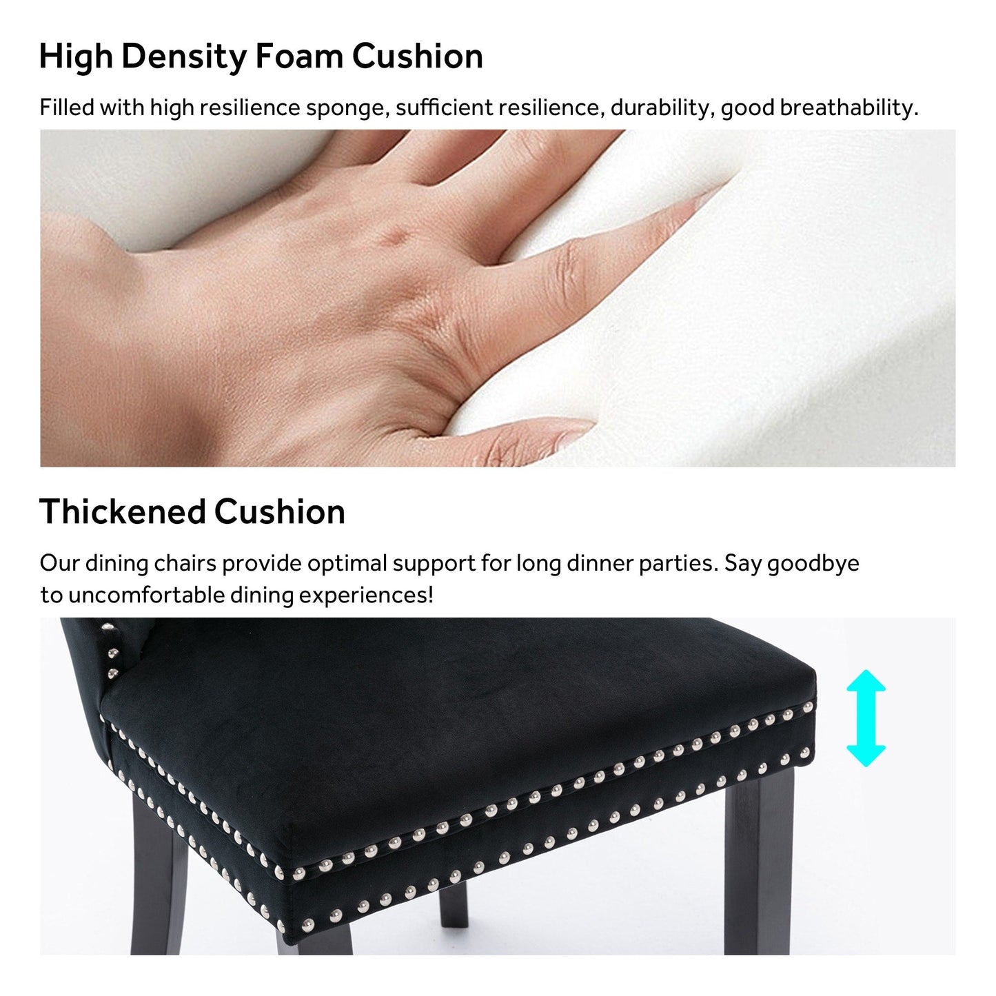 Lot de 6 chaises de salle à manger en velours capitonné avec pieds en bois massif.