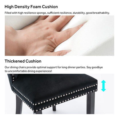 Lot de 6 chaises de salle à manger en velours capitonné avec pieds en bois massif.