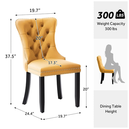 Lot de 6 chaises de salle à manger en velours capitonné avec pieds en bois massif.