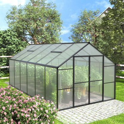 VEIKOUS Kit de serre de jardin en aluminium avec porte verrouillable et fenêtre de toit réglable, gris.