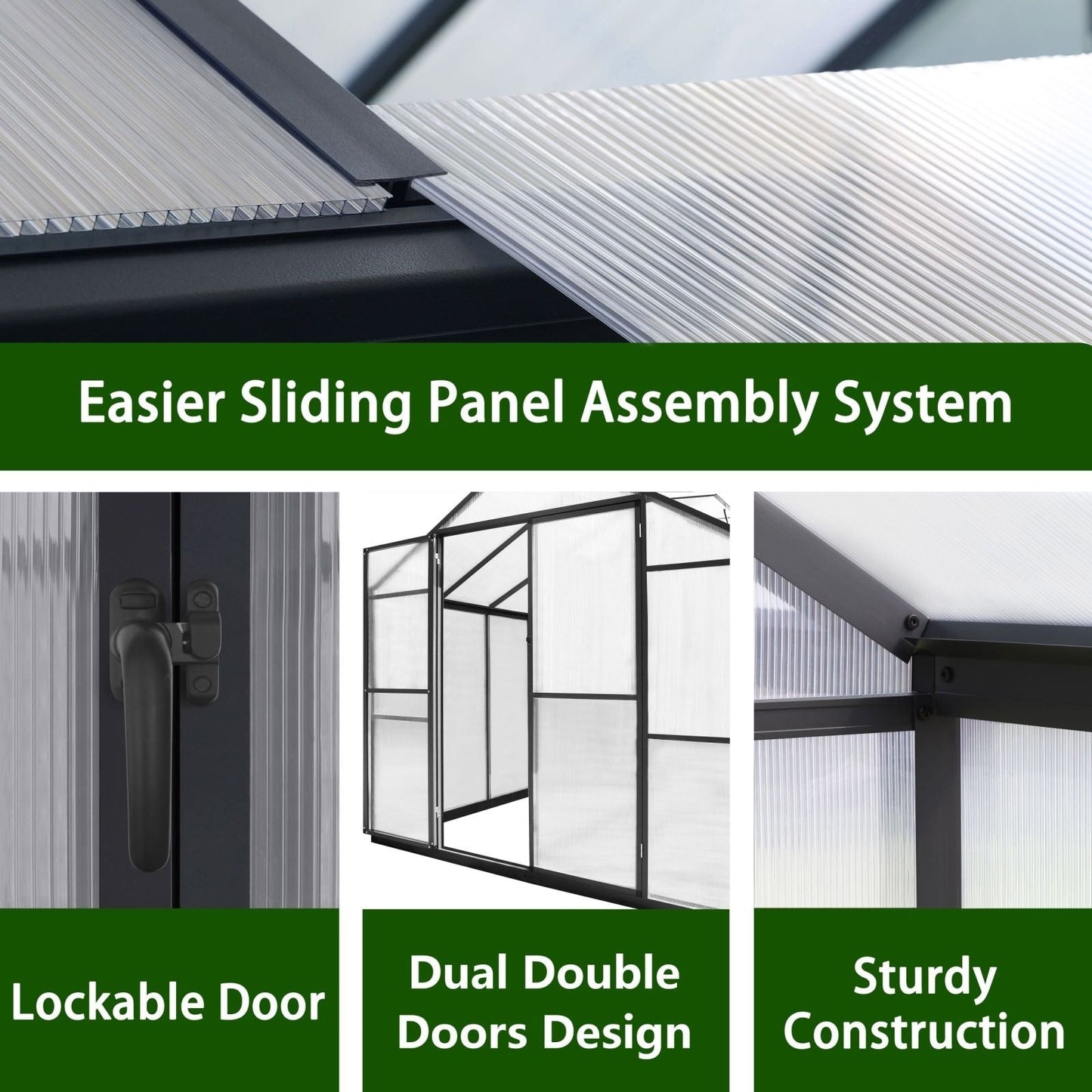 VEIKOUS Kit de serre de jardin en aluminium avec porte verrouillable et fenêtre de toit réglable, gris.