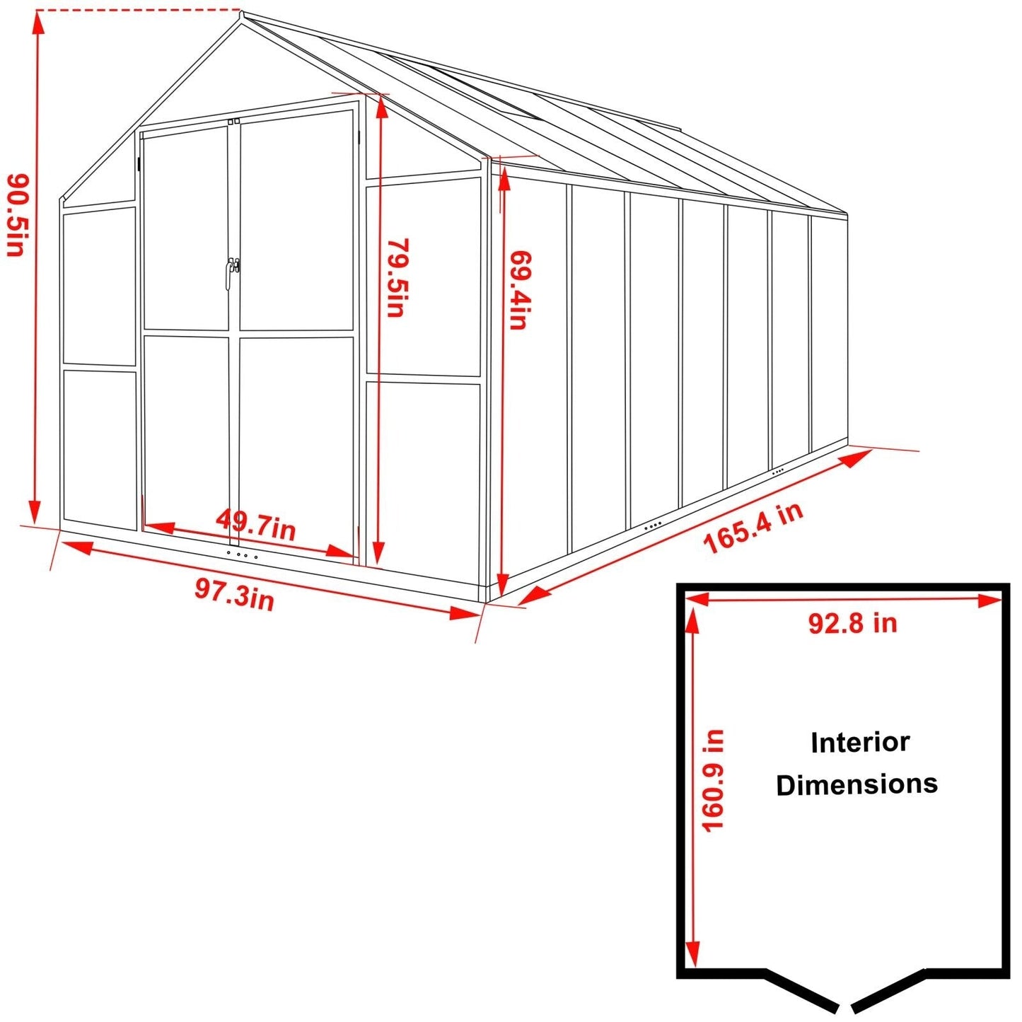 VEIKOUS Kit de serre de jardin en aluminium avec porte verrouillable et fenêtre de toit réglable, gris.