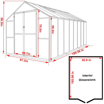 VEIKOUS Kit de serre de jardin en aluminium avec porte verrouillable et fenêtre de toit réglable, gris.