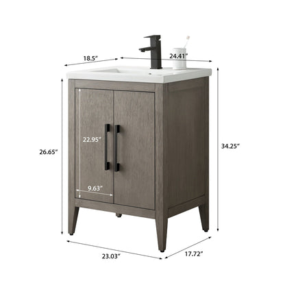 Meuble-lavabo de salle de bain Vanity Art avec lavabo simple, plateau en céramique, disponible en 20, 24 ou 30 pouces.