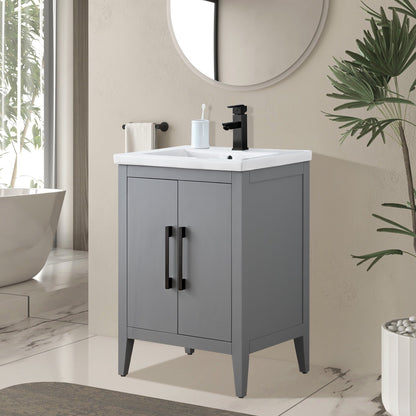 Meuble-lavabo de salle de bain Vanity Art avec lavabo simple, plateau en céramique, disponible en 20, 24 ou 30 pouces.