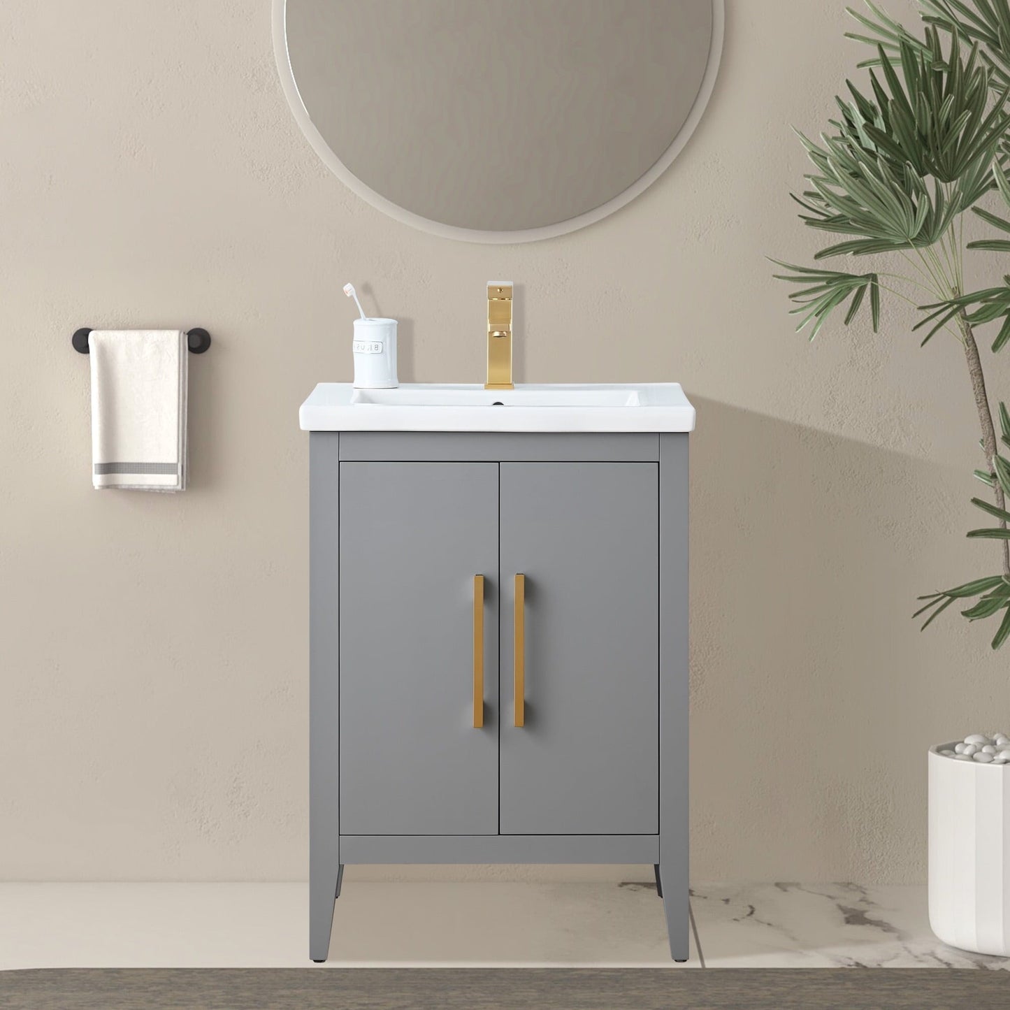 Meuble-lavabo de salle de bain Vanity Art avec lavabo simple, plateau en céramique, disponible en 20, 24 ou 30 pouces.