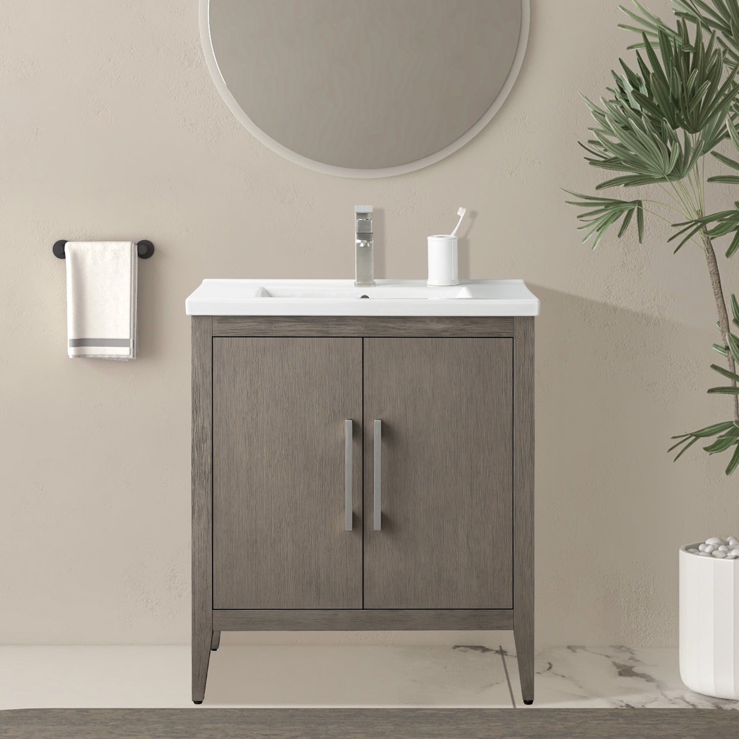 Meuble-lavabo de salle de bain Vanity Art avec lavabo simple, plateau en céramique, disponible en 20, 24 ou 30 pouces.