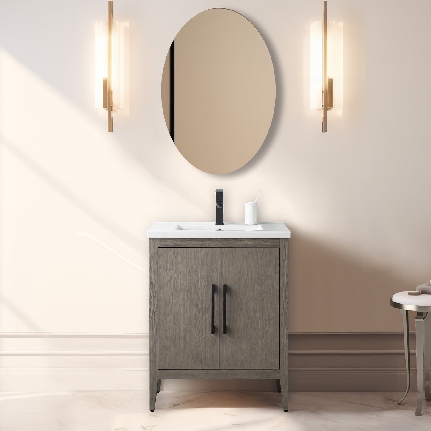 Meuble-lavabo de salle de bain Vanity Art avec lavabo simple, plateau en céramique, disponible en 20, 24 ou 30 pouces.
