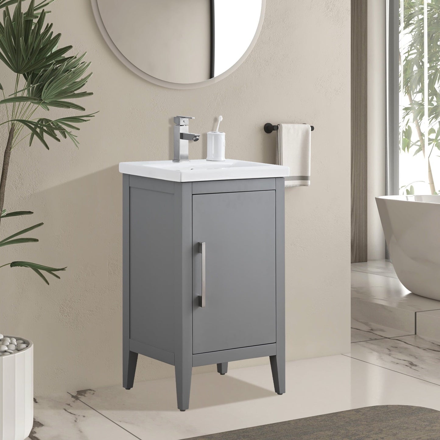 Meuble-lavabo de salle de bain Vanity Art avec lavabo simple, plateau en céramique, disponible en 20, 24 ou 30 pouces.