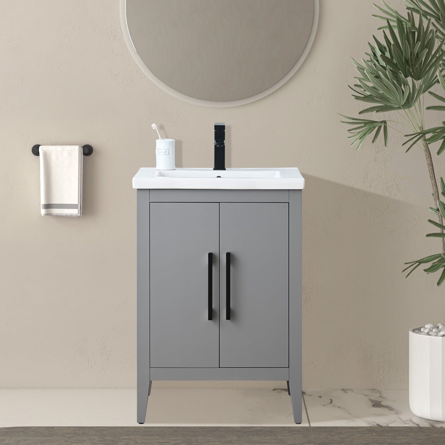 Meuble-lavabo de salle de bain Vanity Art avec lavabo simple, plateau en céramique, disponible en 20, 24 ou 30 pouces.