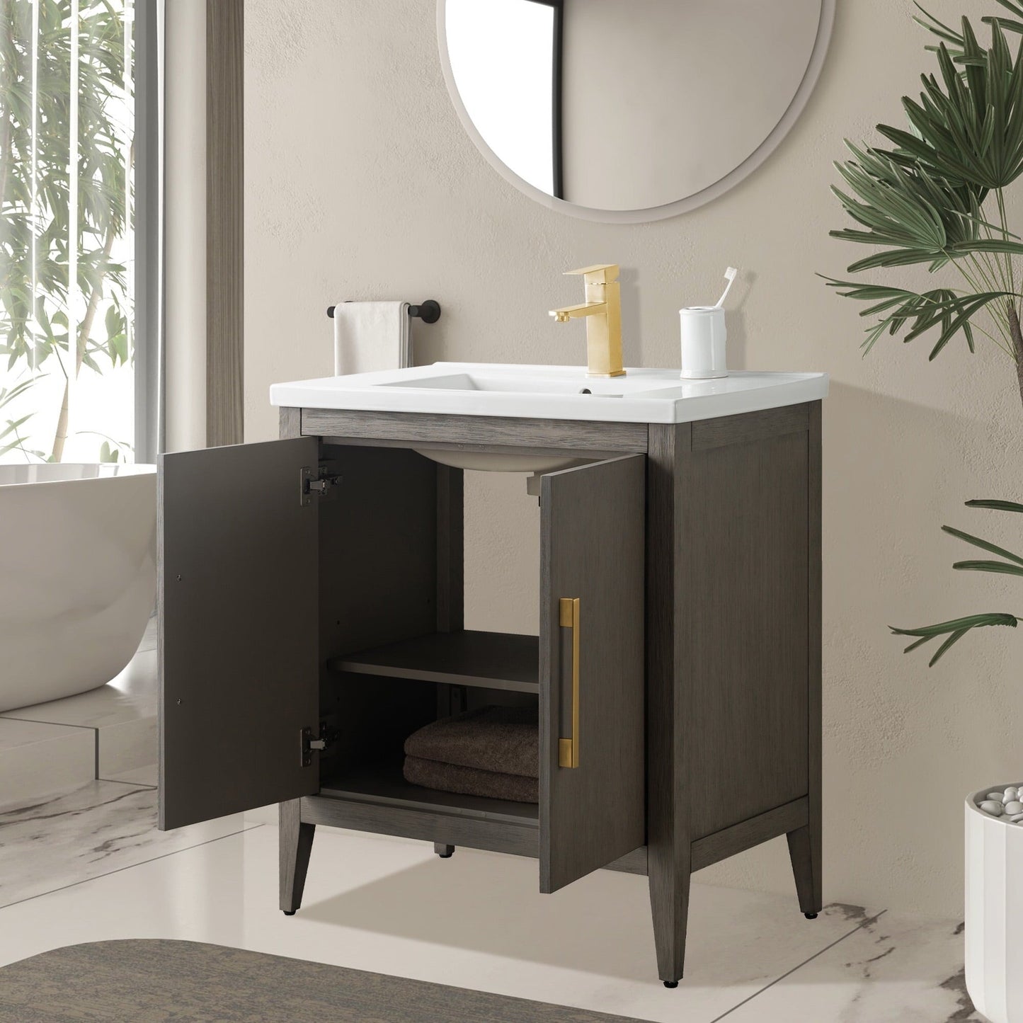 Meuble-lavabo de salle de bain Vanity Art avec lavabo simple, plateau en céramique, disponible en 20, 24 ou 30 pouces.