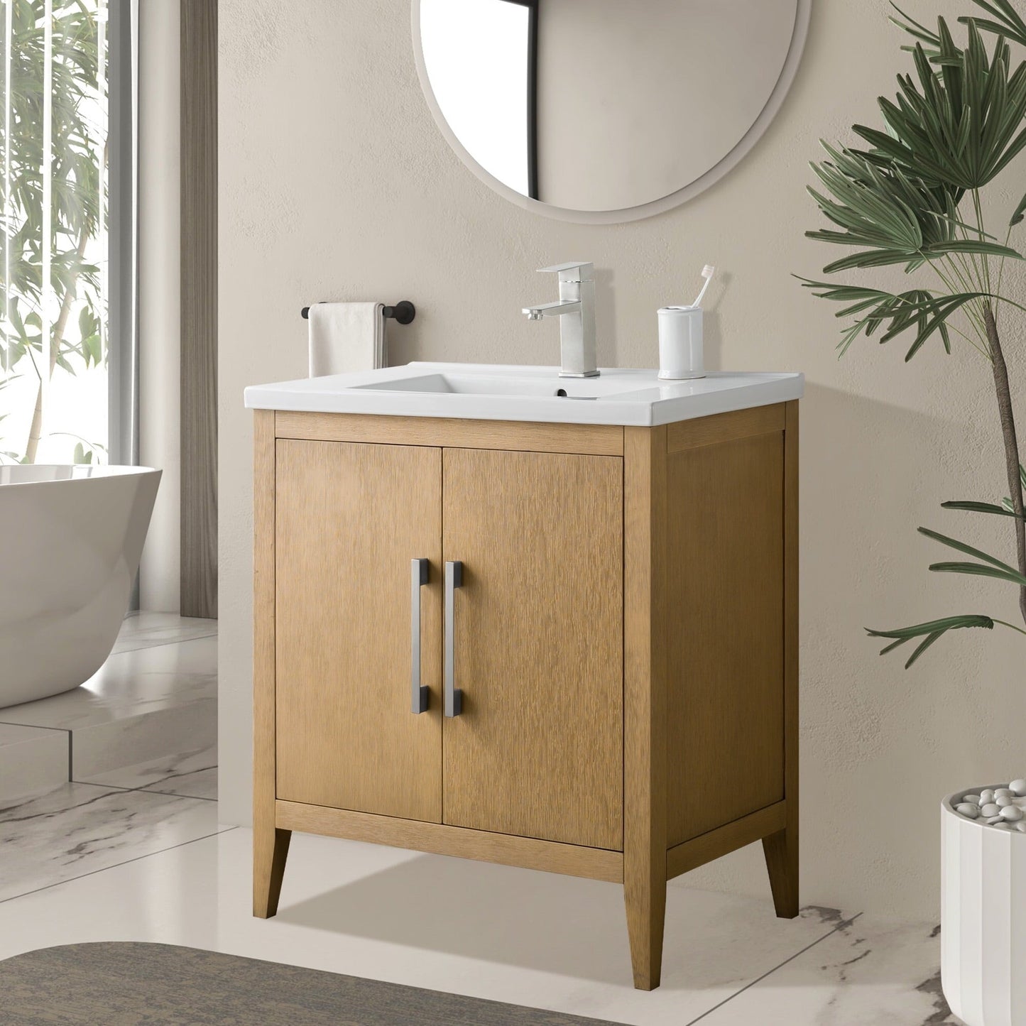 Meuble-lavabo de salle de bain Vanity Art avec lavabo simple, plateau en céramique, disponible en 20, 24 ou 30 pouces.