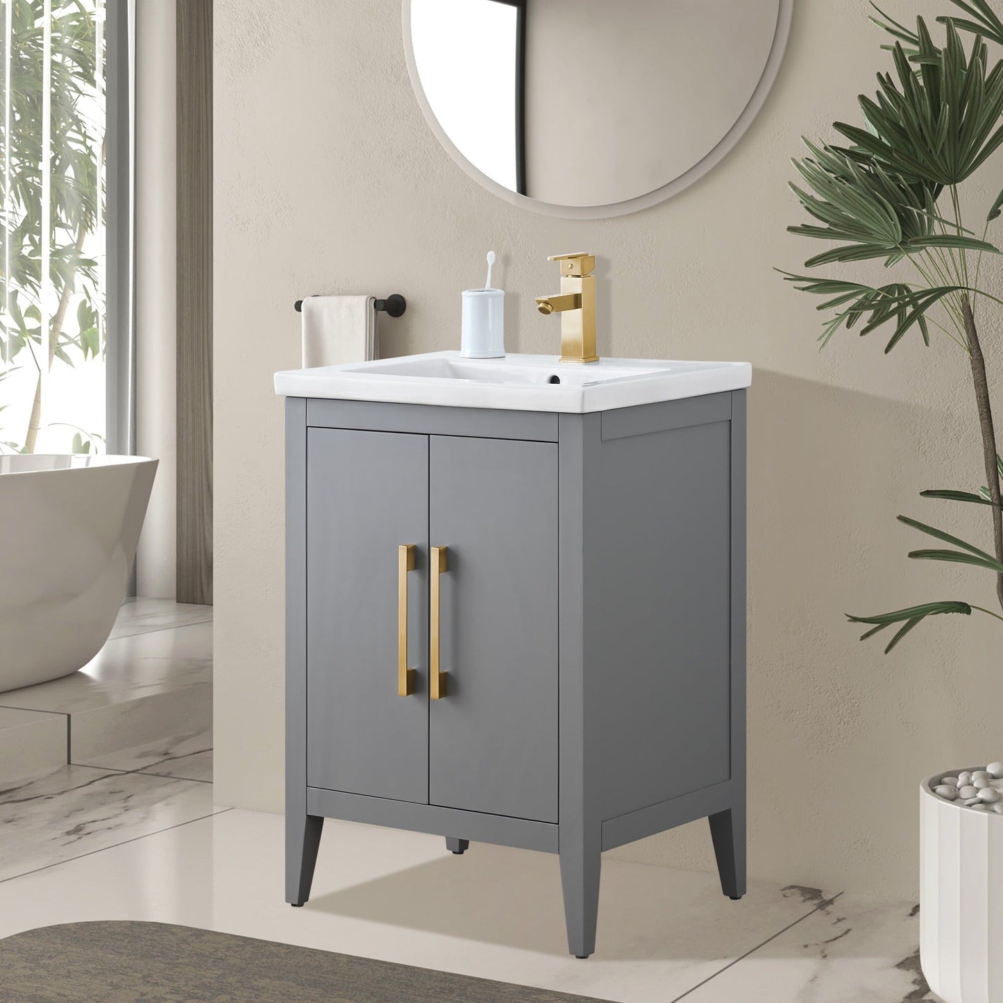 Meuble-lavabo de salle de bain Vanity Art avec lavabo simple, plateau en céramique, disponible en 20, 24 ou 30 pouces.