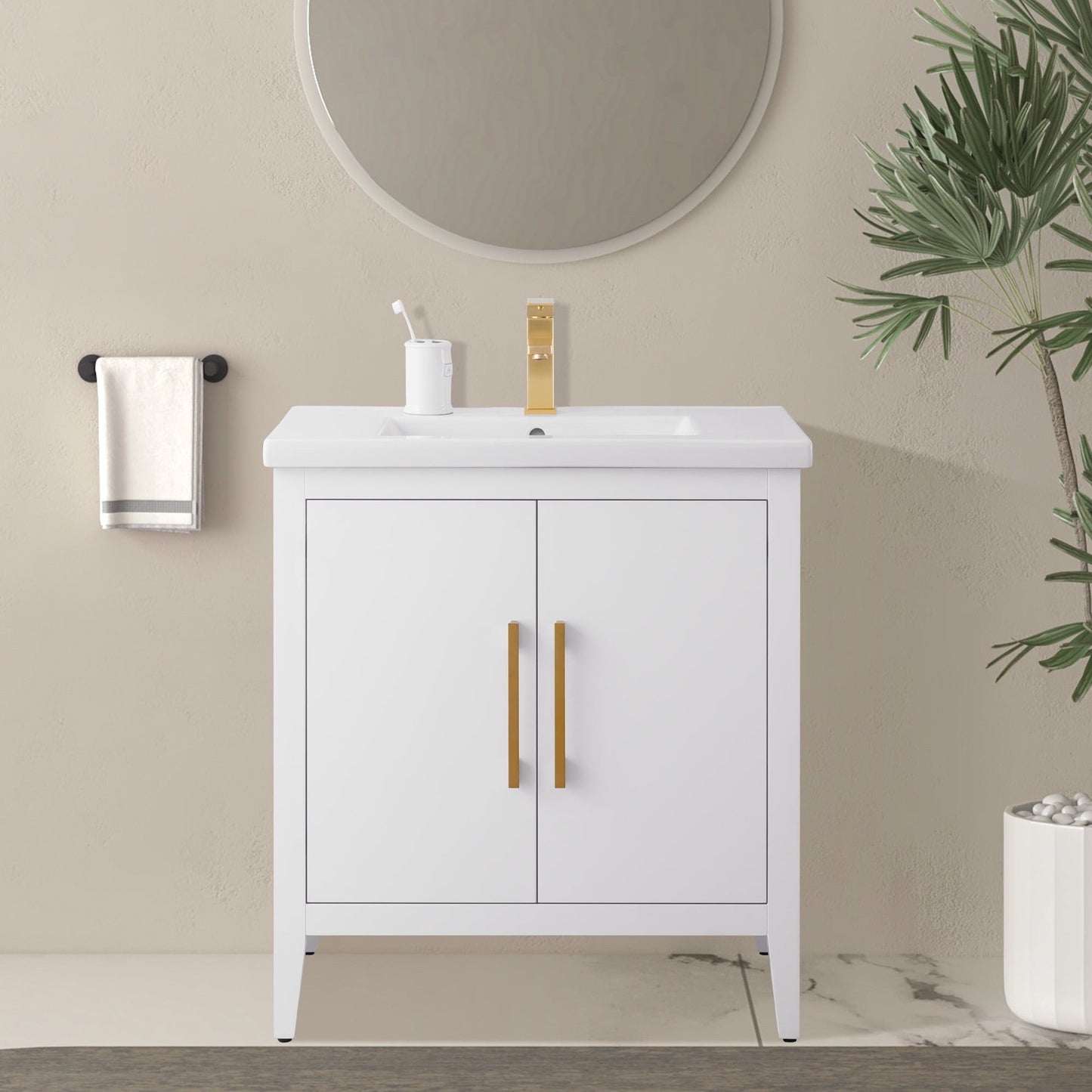 Meuble-lavabo de salle de bain Vanity Art avec lavabo simple, plateau en céramique, disponible en 20, 24 ou 30 pouces.