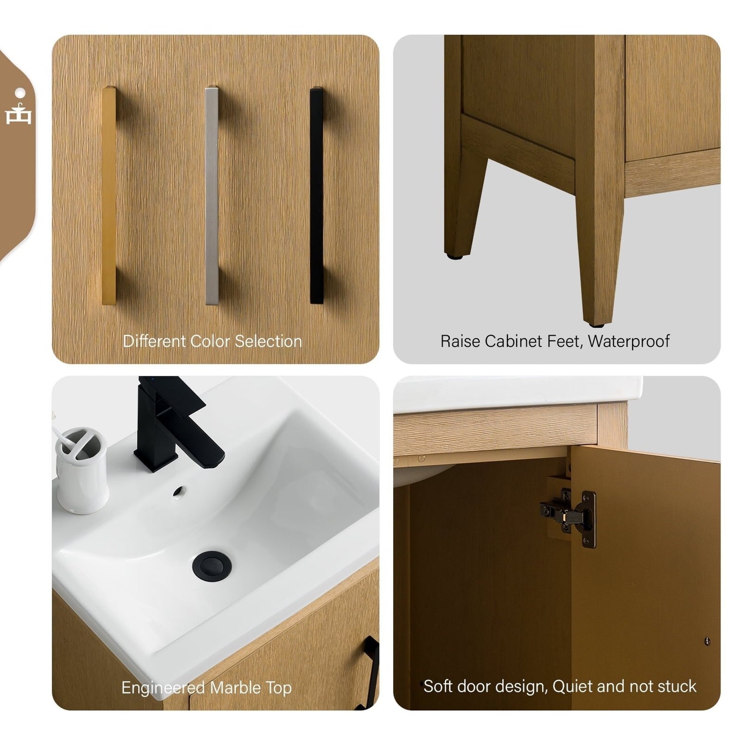 Meuble-lavabo de salle de bain Vanity Art avec lavabo simple, plateau en céramique, disponible en 20, 24 ou 30 pouces.