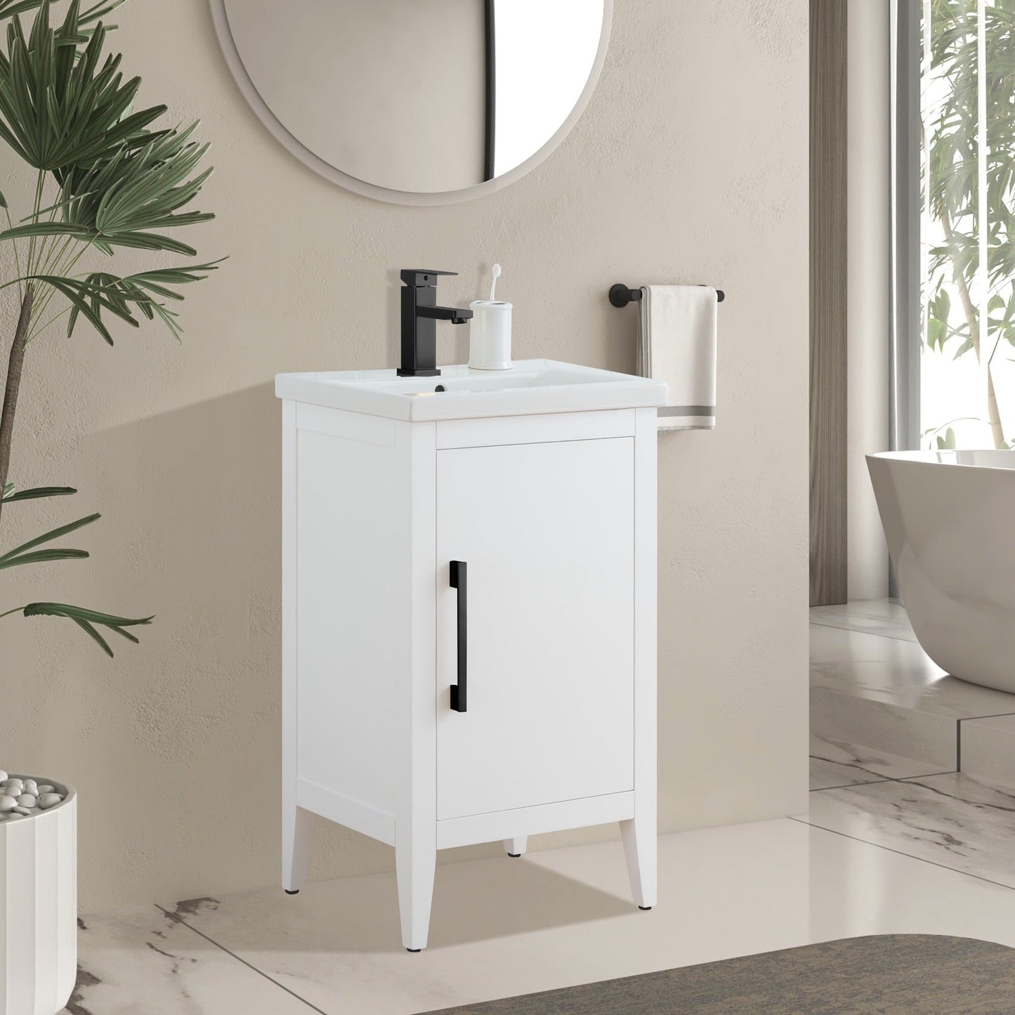 Meuble-lavabo de salle de bain Vanity Art avec lavabo simple, plateau en céramique, disponible en 20, 24 ou 30 pouces.