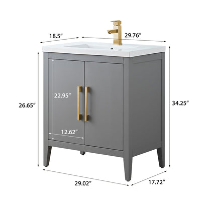 Meuble-lavabo de salle de bain Vanity Art avec lavabo simple, plateau en céramique, disponible en 20, 24 ou 30 pouces.