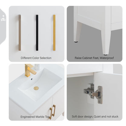 Meuble-lavabo de salle de bain Vanity Art avec lavabo simple, plateau en céramique, disponible en 20, 24 ou 30 pouces.