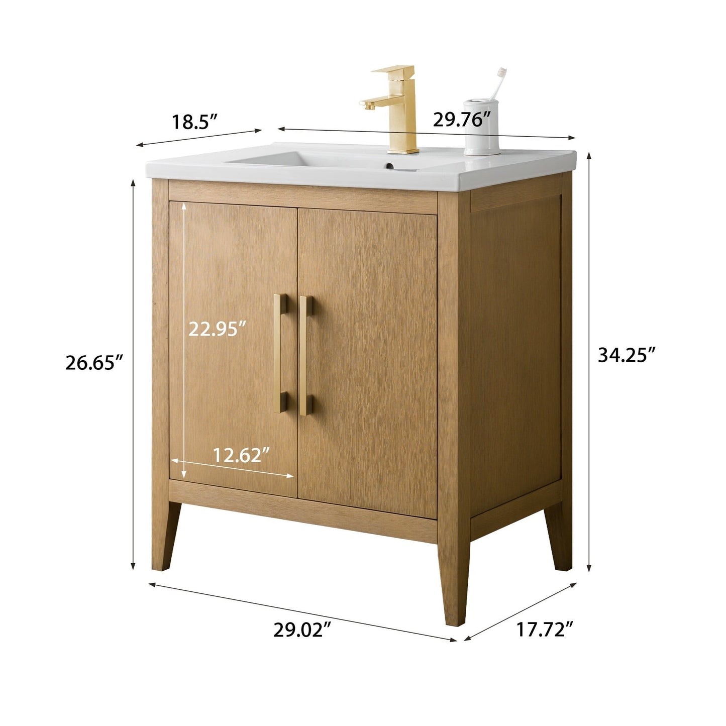 Meuble-lavabo de salle de bain Vanity Art avec lavabo simple, plateau en céramique, disponible en 20, 24 ou 30 pouces.