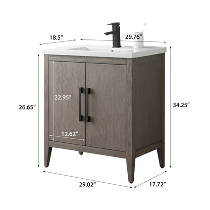 Meuble-lavabo de salle de bain Vanity Art avec lavabo simple, plateau en céramique, disponible en 20, 24 ou 30 pouces.