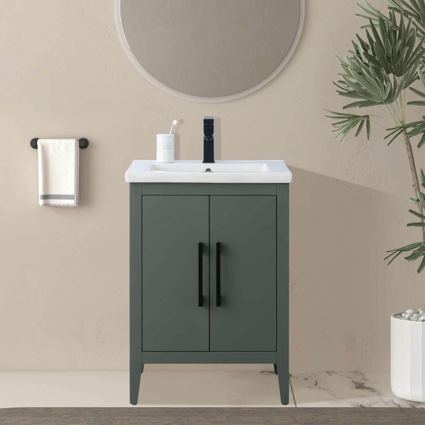 Meuble-lavabo de salle de bain Vanity Art avec lavabo simple, plateau en céramique, disponible en 20, 24 ou 30 pouces.