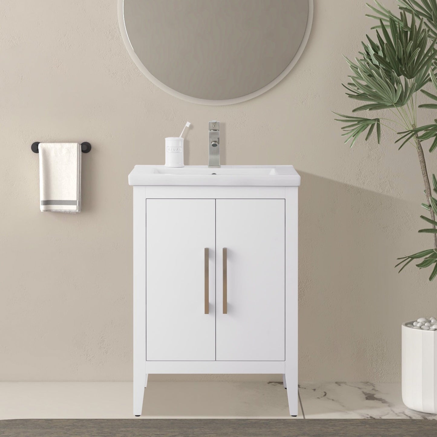Meuble-lavabo de salle de bain Vanity Art avec lavabo simple, plateau en céramique, disponible en 20, 24 ou 30 pouces.